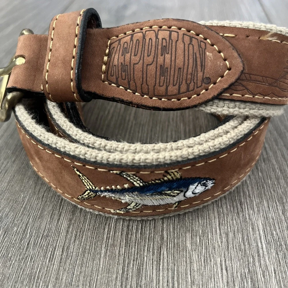 Zeppelin Canvas Leather Belt Brown Mens Sz 42
